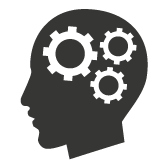 A silhouette of a head with gears in the brain area