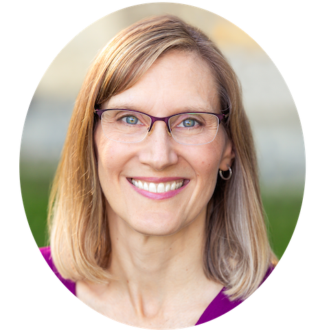 Headshot of Dawn Loewen, middle-aged white woman with shoulder-length straight blond hair and glasses, smiling